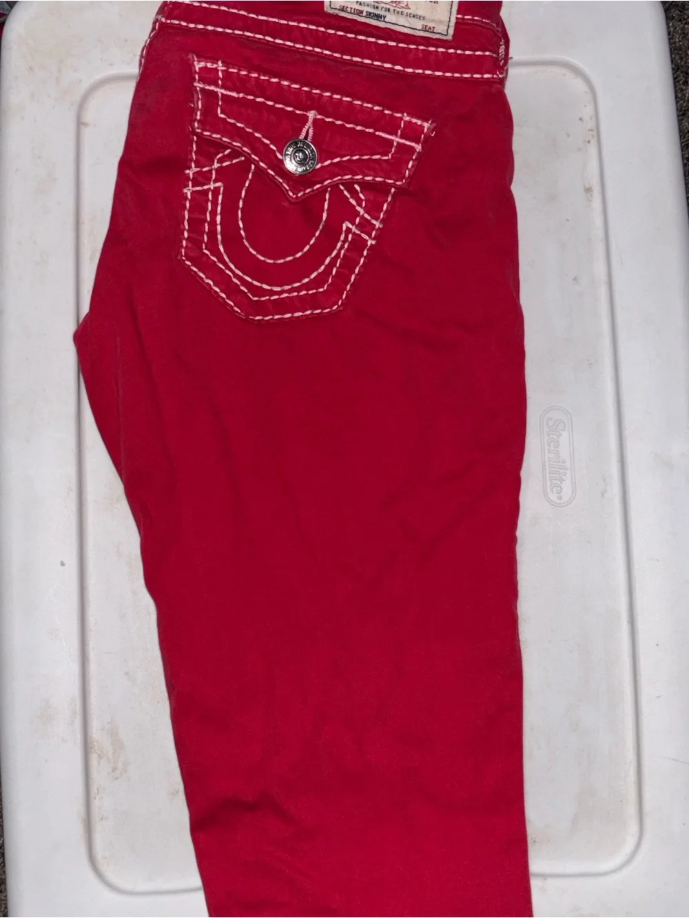 True Religion Red Jeans with White Contrast Stitching